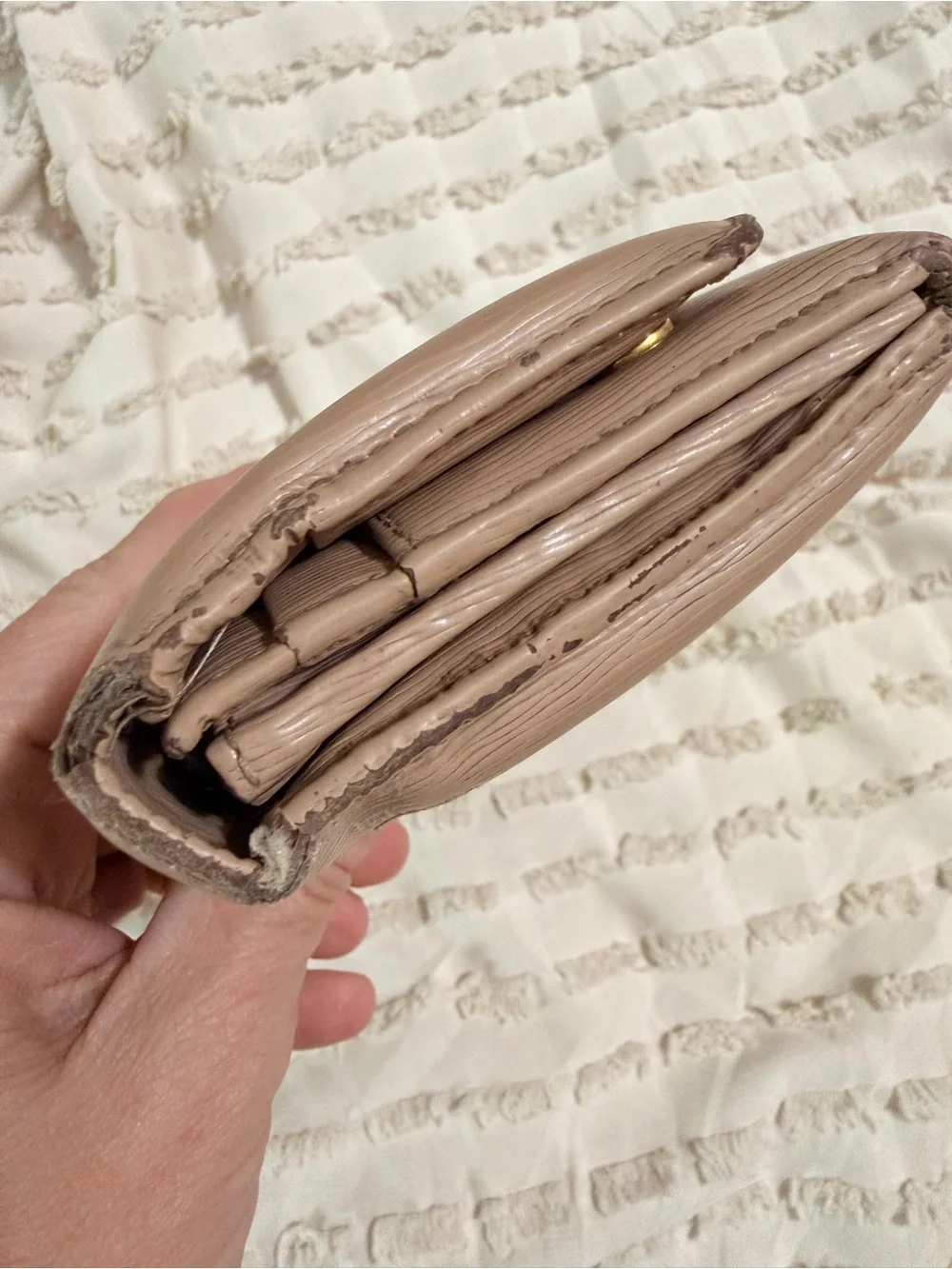 Prada Beige Leather Triangular Logo Wallet